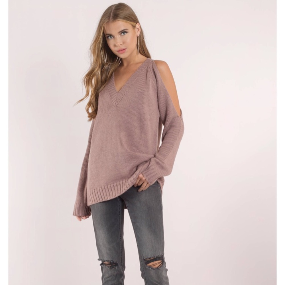 Tobi CAMILA MAUVE COLD SHOULDER SWEATER - Picture 3 of 6
